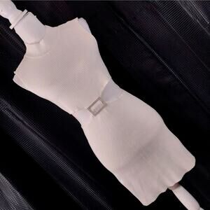 NWT! ALMOST FAMOUS! PUREWHITE RIBBED STRETCH, SPARKLY BUCKLE WAIST DRESS! SZ XL